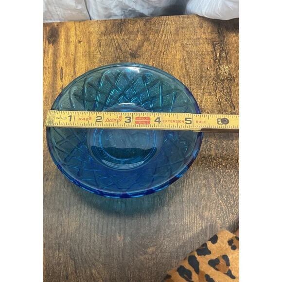 Vintage Blue Glass Zodiac Pisces Trinket Bowl Lattice Design Astrology - Picture 8 of 9